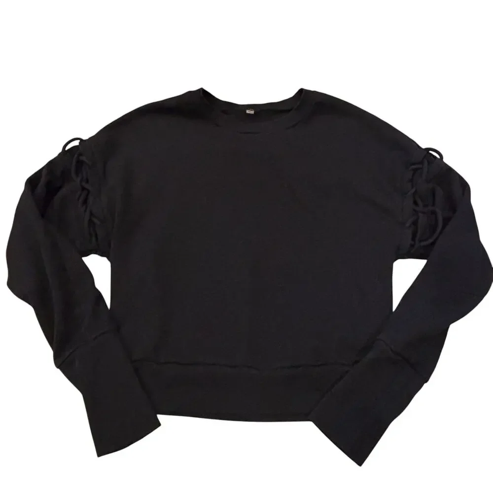 Alo Yoga Hookup Lace Up Black Sweatshirt Lattice Back & Sleeves Size M*